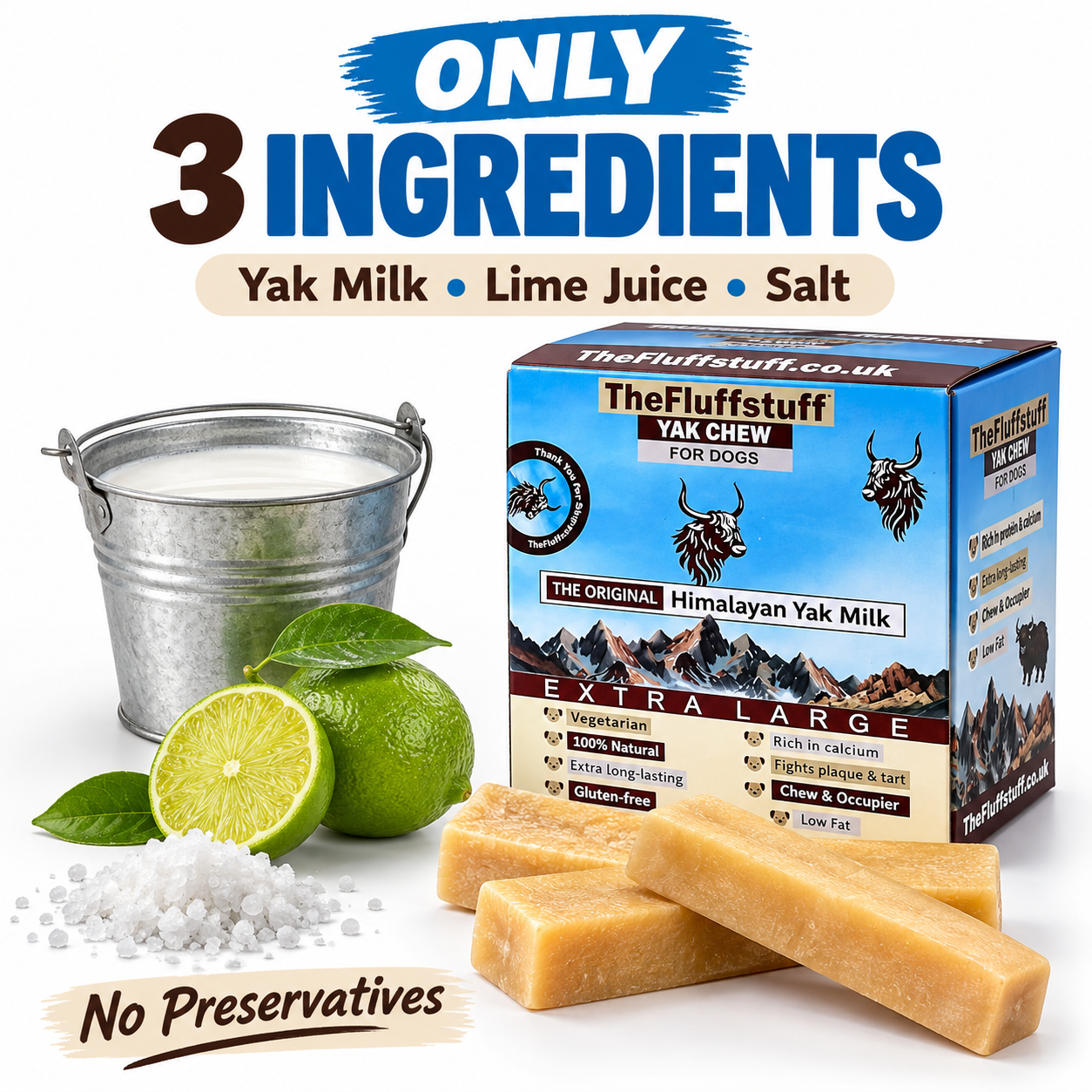Yak Milk Dog Chews - XL Pack of 10 - The FluffStuff Yak Chews