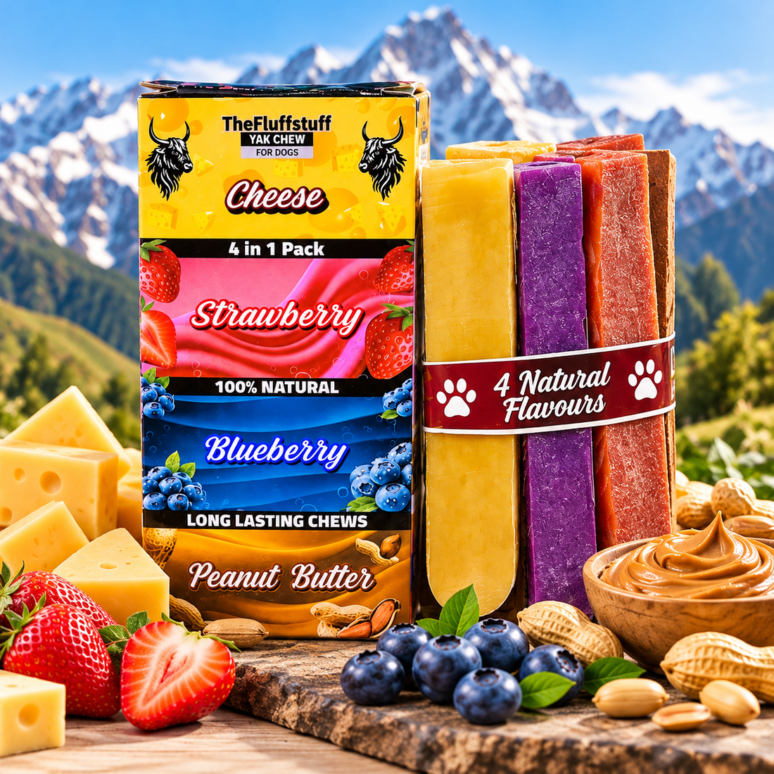 Medium Himalayan Yak Milk Dog Chews – 4 Assorted Flavours in one Pack, 280g Multi-Pack