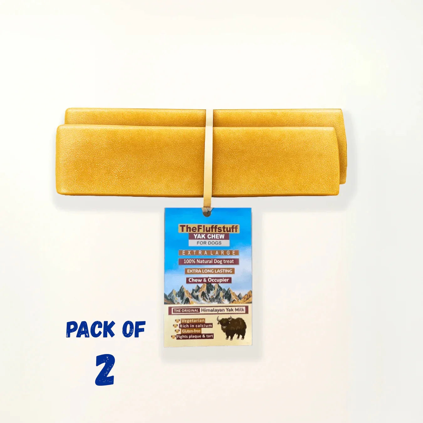 FluffStuff Yak Milk Dog Chews - XL - Pack of 2 - All Natural - Himalayan Yak Milk Made